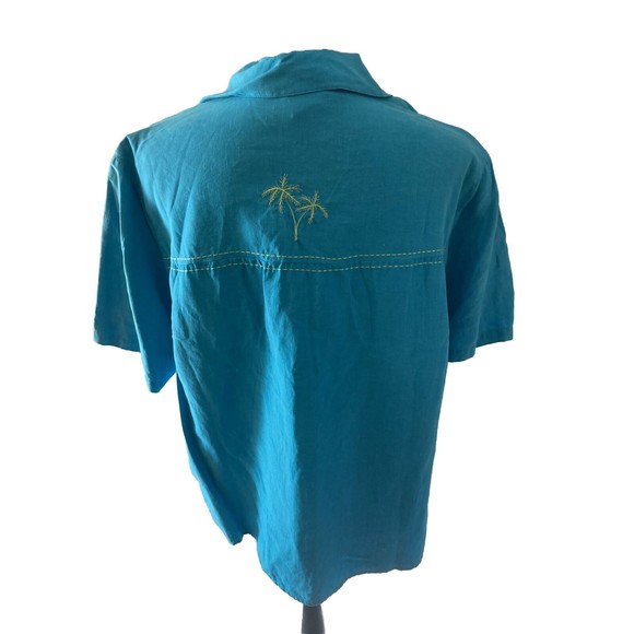 Dress Barn Top Shirt Blouse 20W SILK LINEN Embroidered Tropical Beach Turquoise - Picture 5 of 7